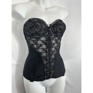 Vtg JCPenney Basque Corset 36B Black Sheer Lace Goth Coquette Whimsigoth Pin Up